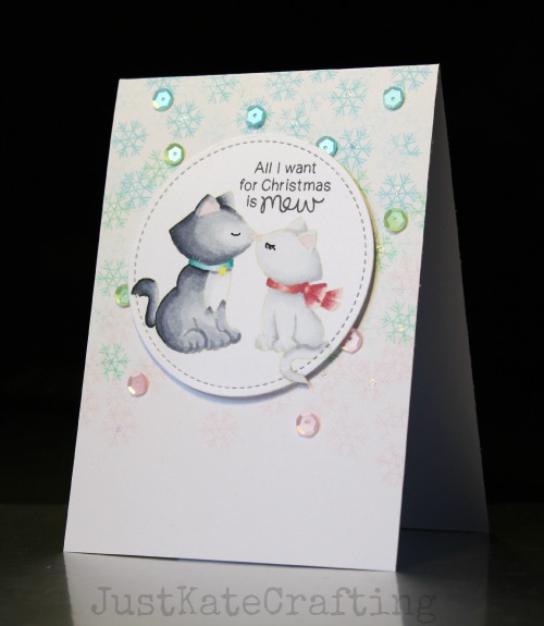 Kissing Kitties Holiday card by Kate | Newton's Christmas Cuddles stamp set by Newton's Nook Designs #newtonsnook
