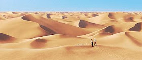 color movie still image of Tintin and Captain Haddock lost in the desert
