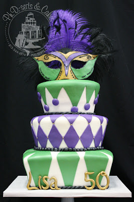 50th masquerade birthday cake mardis gras green purple white black gold