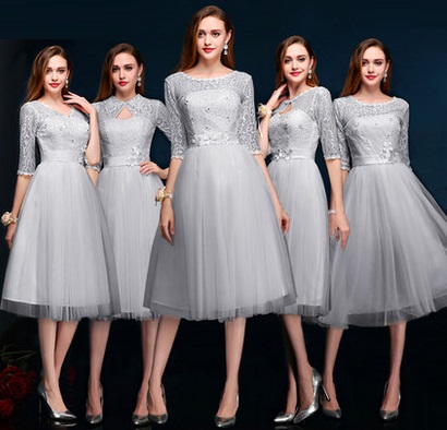 5-Design 3-Color Half Sleeve Sequin Lace Bridesmaids Dress