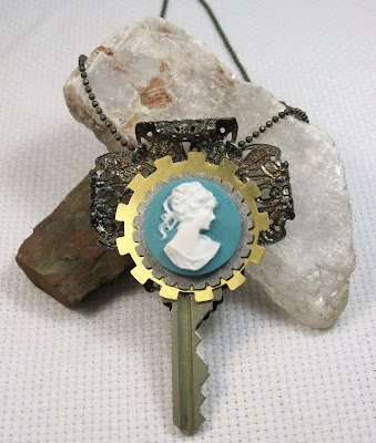 Steampunk Cameo Key Necklace Steampunk Key Pendant