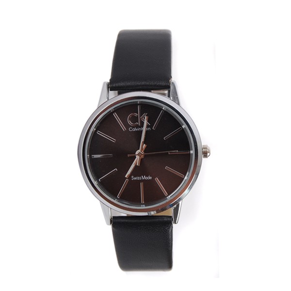 shrimp520 CK Silver Frame Leather Band Ladies Wrist Watch 9054G