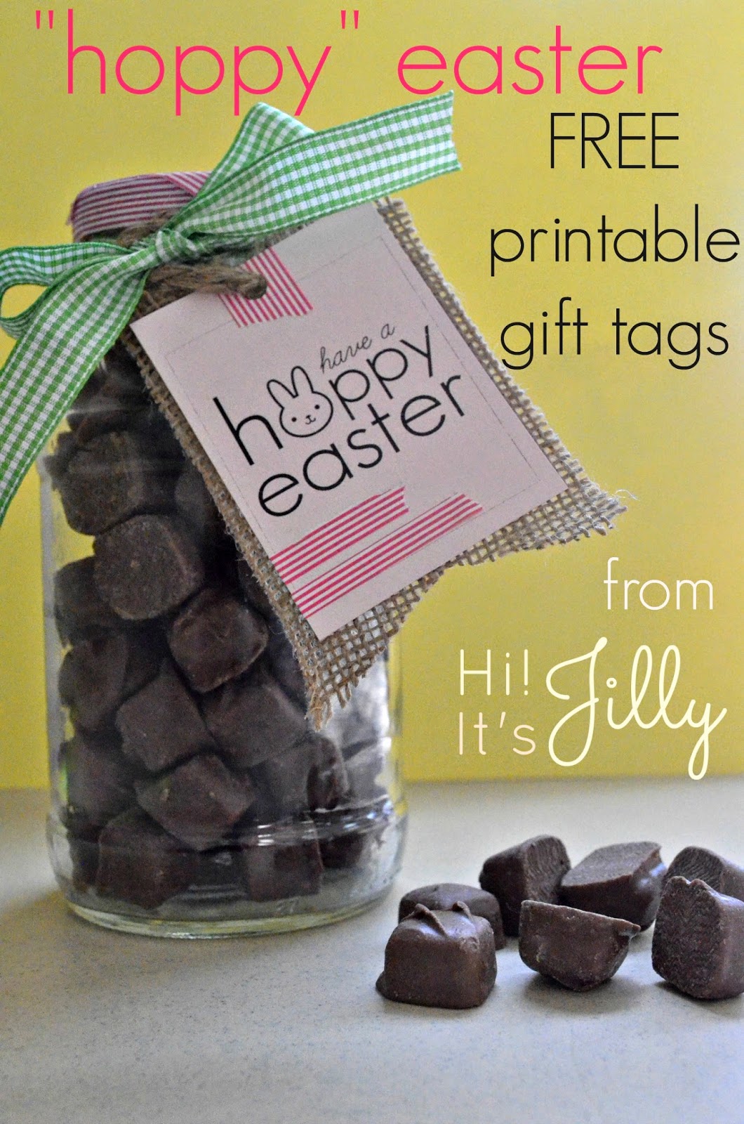 These treat jars are so darling! FREE Printable "Hoppy" Easter gift tag. #easter #gift #printable #shop #EatMoreBites