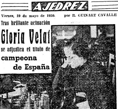 Artículo de Ricard Guinart Cavallé en Mundo Deportivo donde destaca la victoria de Gloria Velat en el I Campeonato de España de Ajedrez Femenino 1950