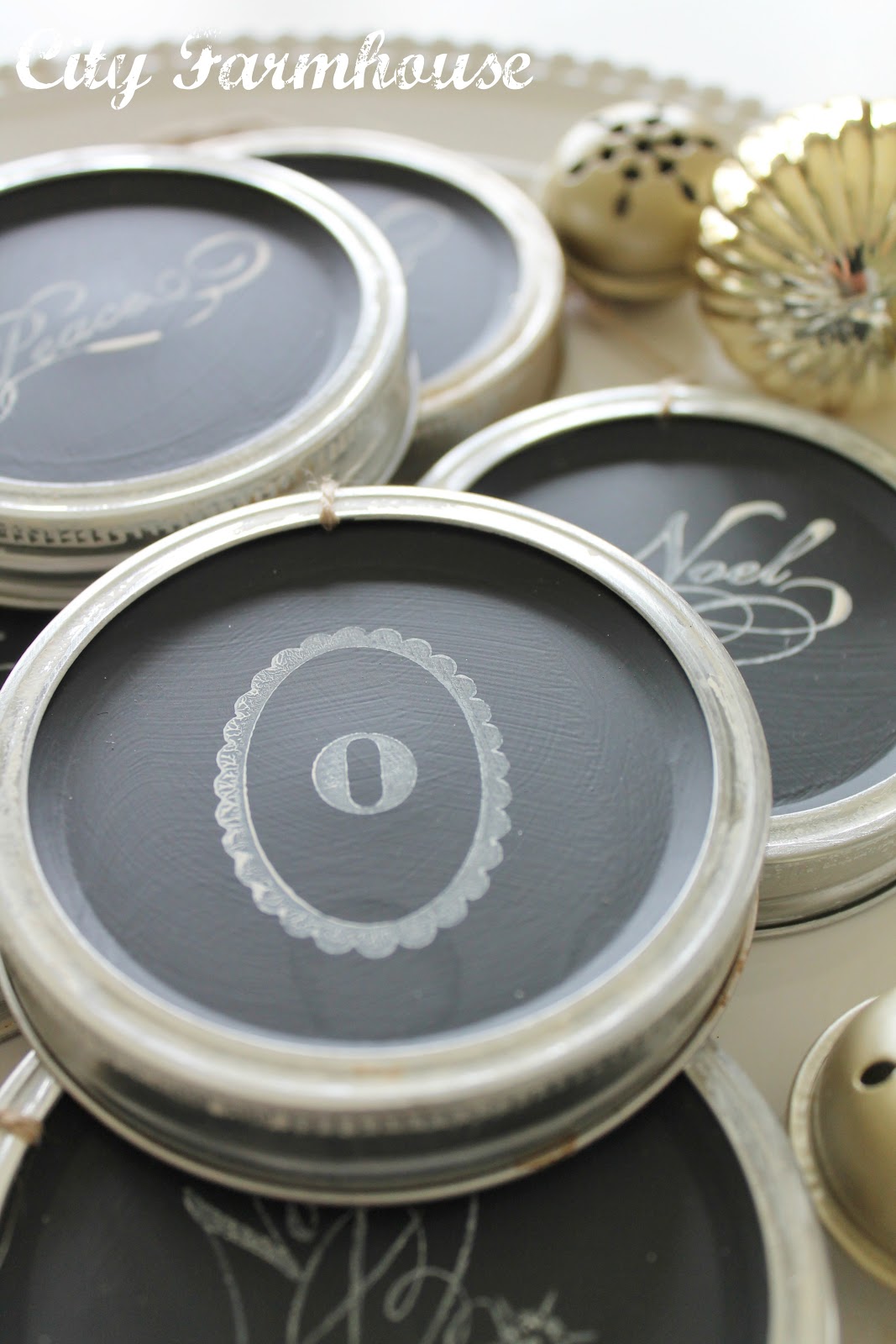 City Farmhouse Mason Jar Chalkboard Lid OrnamentsRecycled Christmas