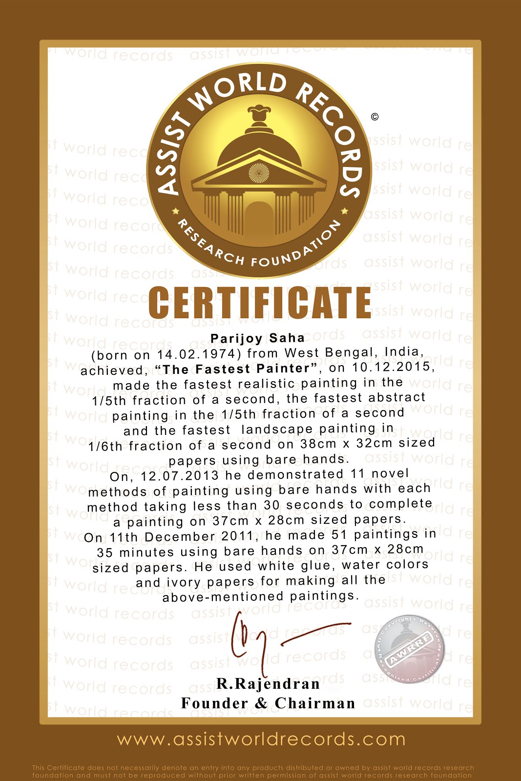 World's fastest painter certificate