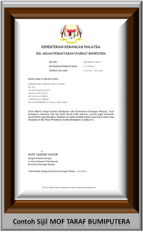 Pendaftaran Sijil Kementerian Kewangan Mof Contractor Registration Eperolehan Postingan Facebook