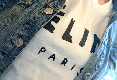 Outfit Leggins, Céline-Shirt & Jeans Jacket 