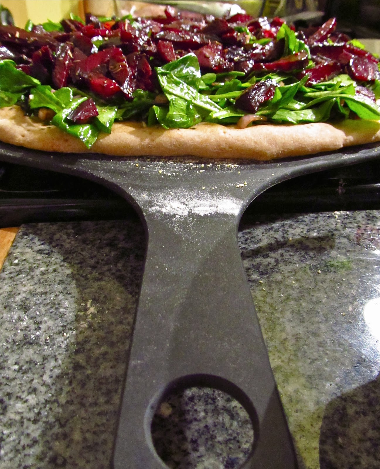 LaraThalice Beet Pizza with Arugula and Goat Cheese