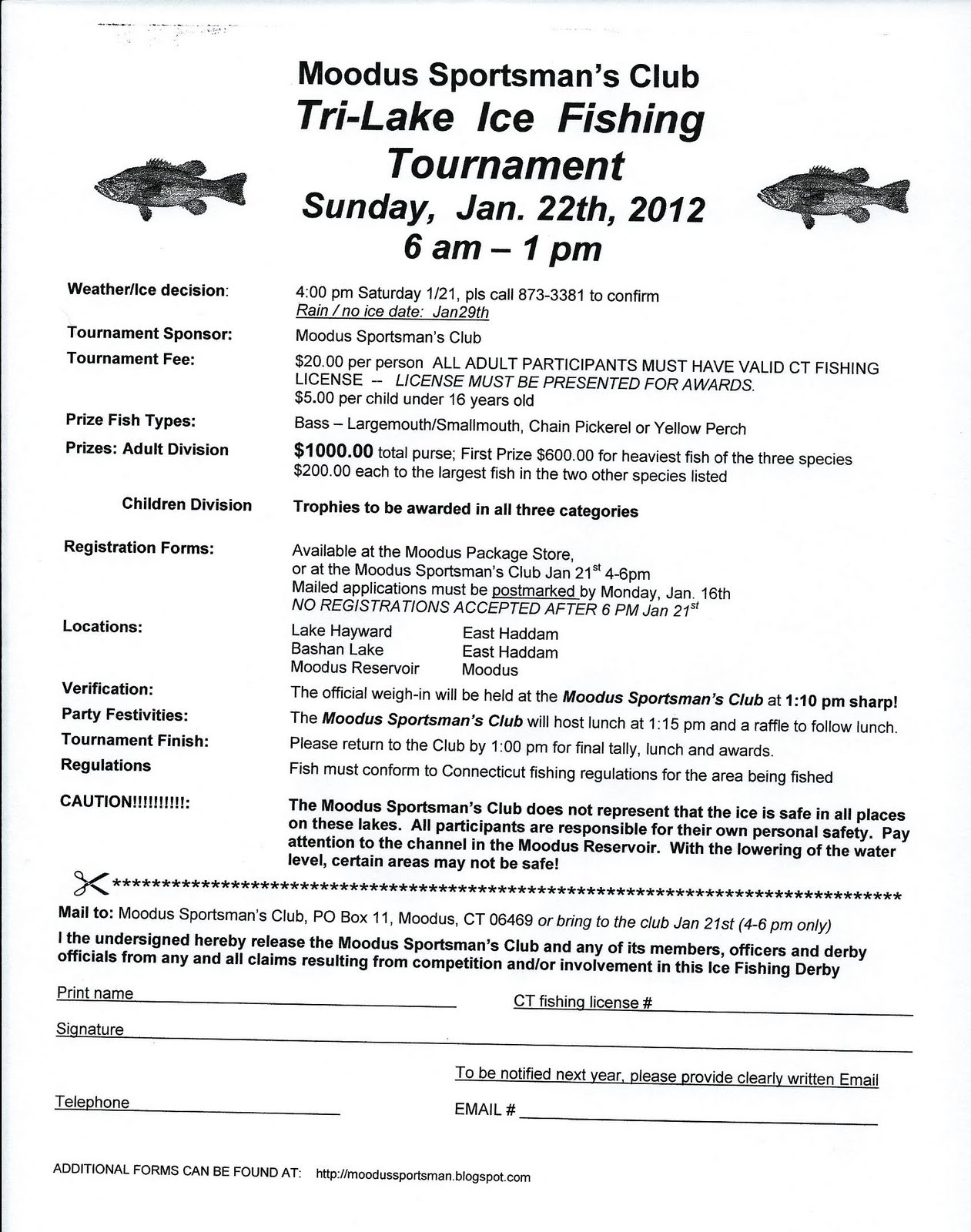 Moodus Sportsmen's Club TriLake Ice Fishing Tournament Reset to