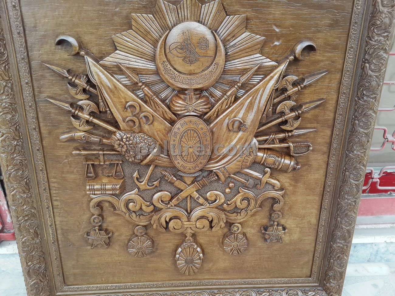 Dekoratif Poliuretan Urunler Eskitme Ahsap Oyma Buyuk Osmanli Armasi Ahsap Oyma Osmanli Devlet Armasi