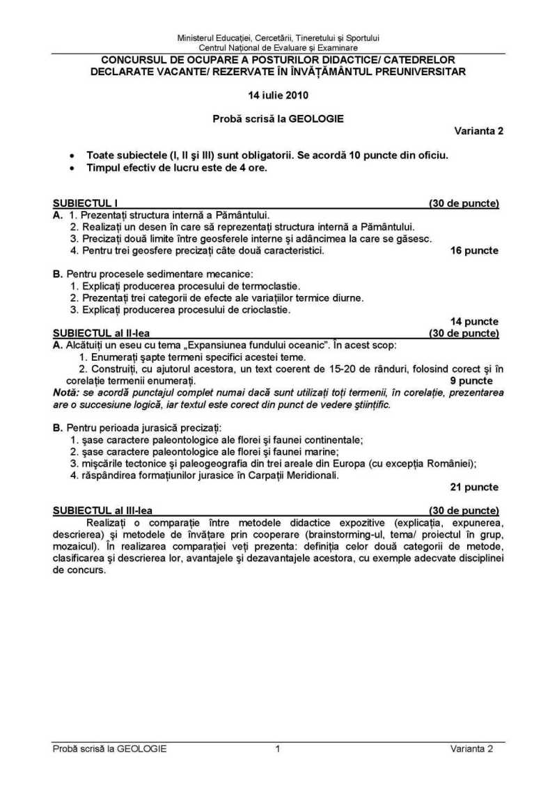 Subiecte Si Rezolvari Pentru Bacalaureat Titularizare Si Suplinire 2020 2011