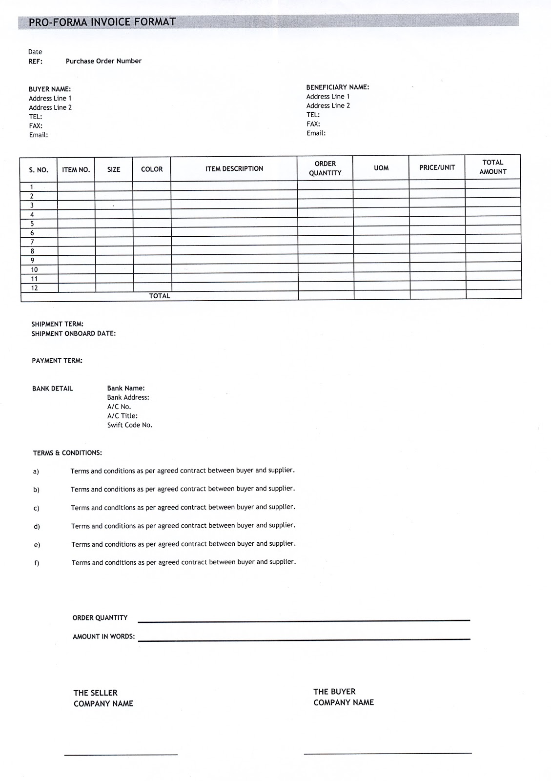 Pro Forma Invoice Sample
