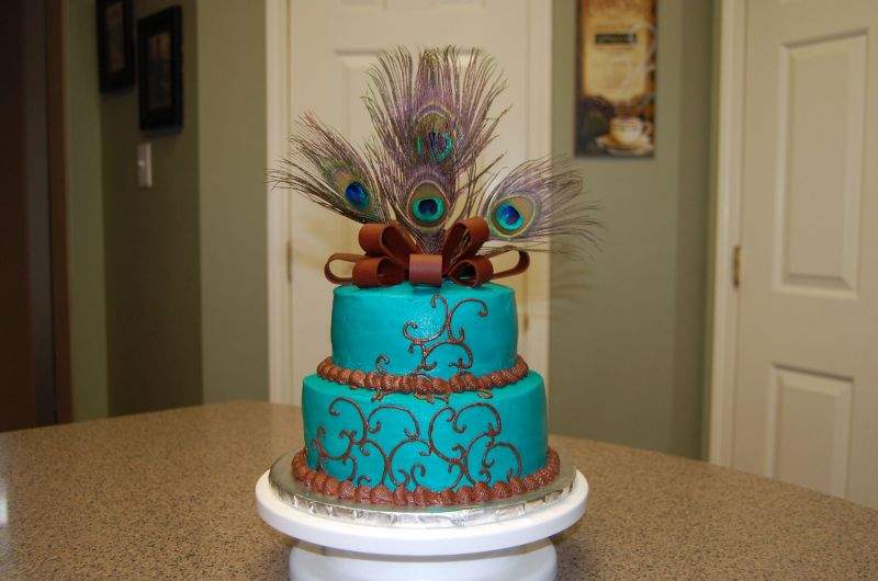 square peacock wedding cake
