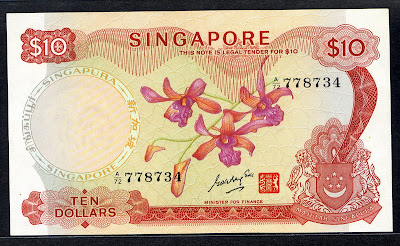 Singapore money banknotes Orchid Series currency notes 10 Dollars banknote
