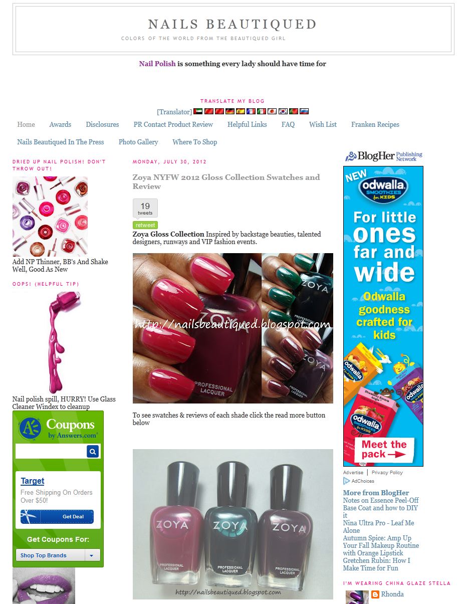 Zoya Nail Polish, Zoya Nail Care Treatments and Zoya Hot Lips Lip Gloss: