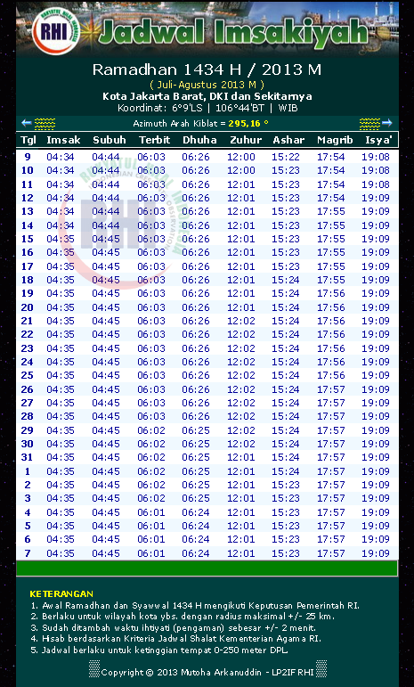 Download Jadwal Puasa Imsakiyah 2013 - Jadwal Hari Ini