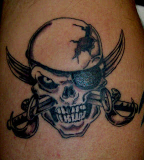 Jolly Roger tattoo: a pirate skull and two crossed pirate swords