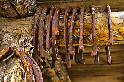 horseshoes by the blacksmith shop behind Cove Fort between Beaver and Fillmore, UT