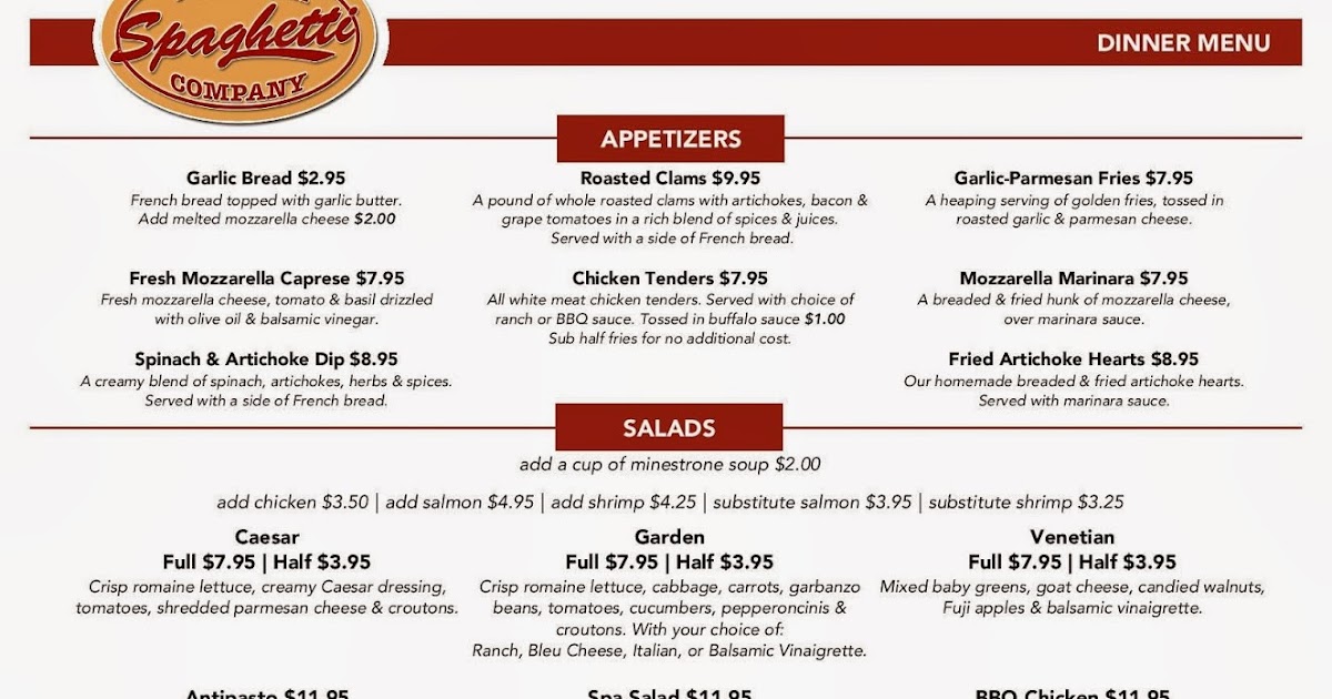 Vc Menu Ventura Spaghetti Company Ventura