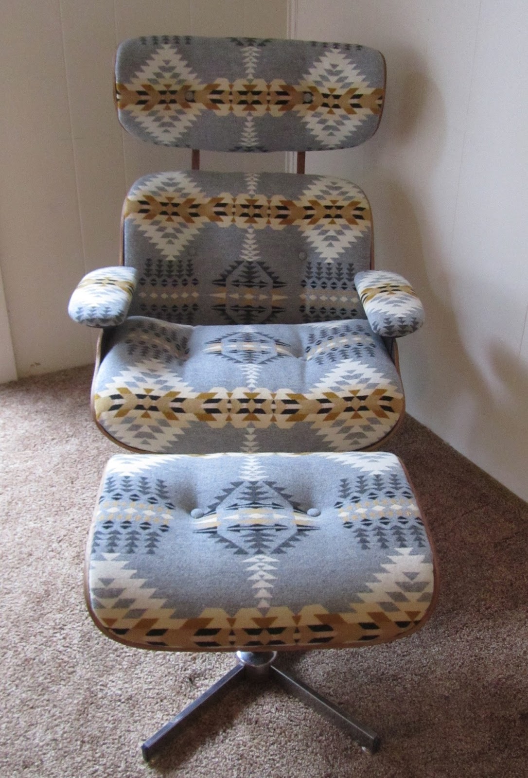 Remnant Reupholstered Eames Style Lounge Chair & Ottoman in Pendleton