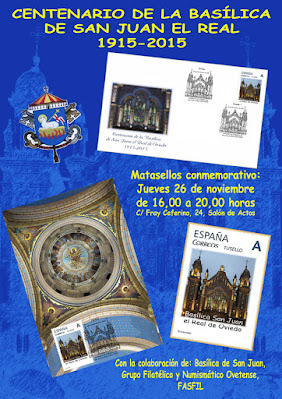 Cartel del matasellos del Centenario de la Basílica de San Juan de Oviedo