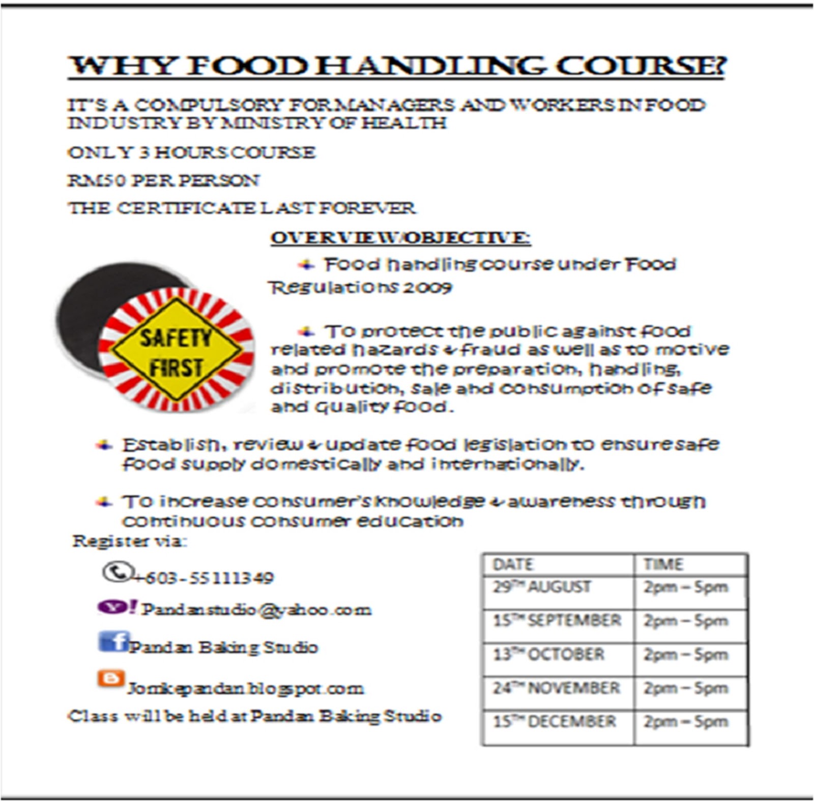 Pandan Pusat Bekalan Bakeri: FOOD HANDLING COURSE