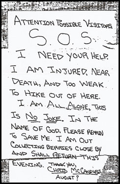 S.O.S note found next to his