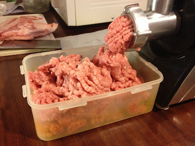 minced pork in the mincer