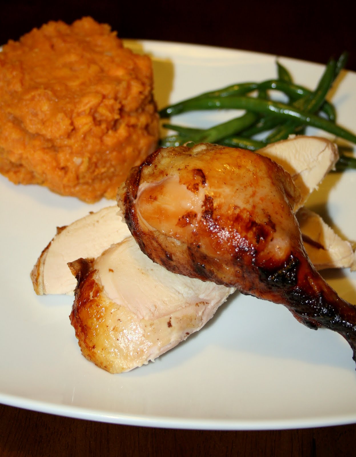 Searing Flame Apple Cider Chicken with Roasted Garlic Mashed Sweet