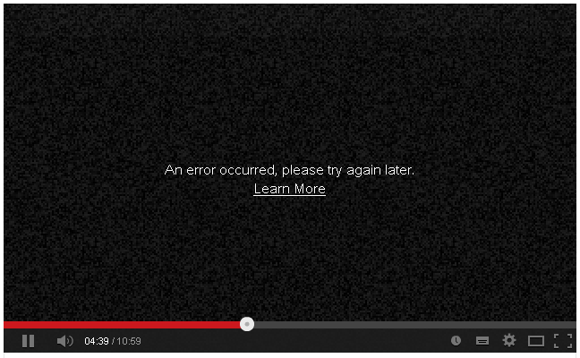 YouTube player streaming error