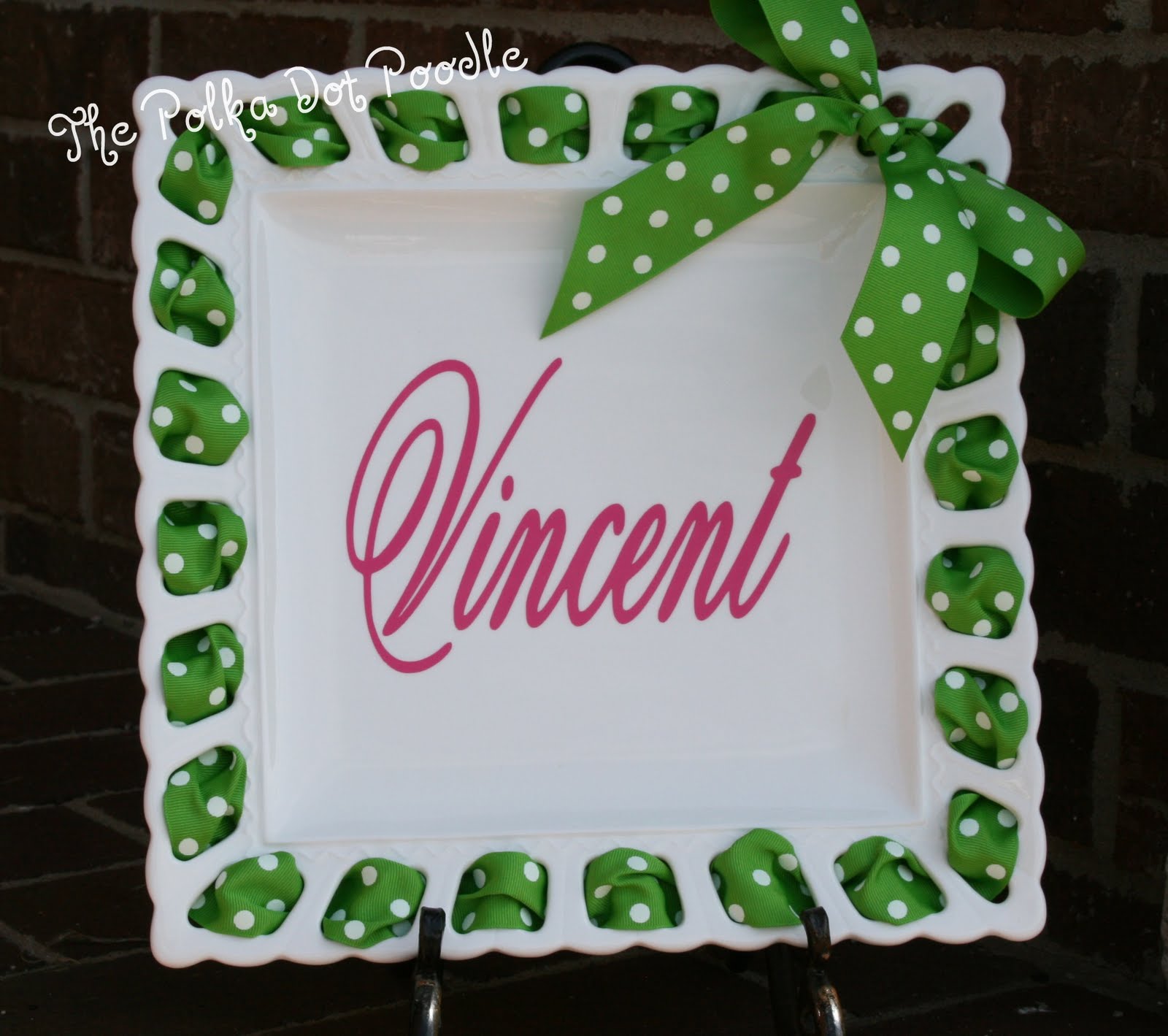 The Polka Dot Poodle Ribbon Plate 42