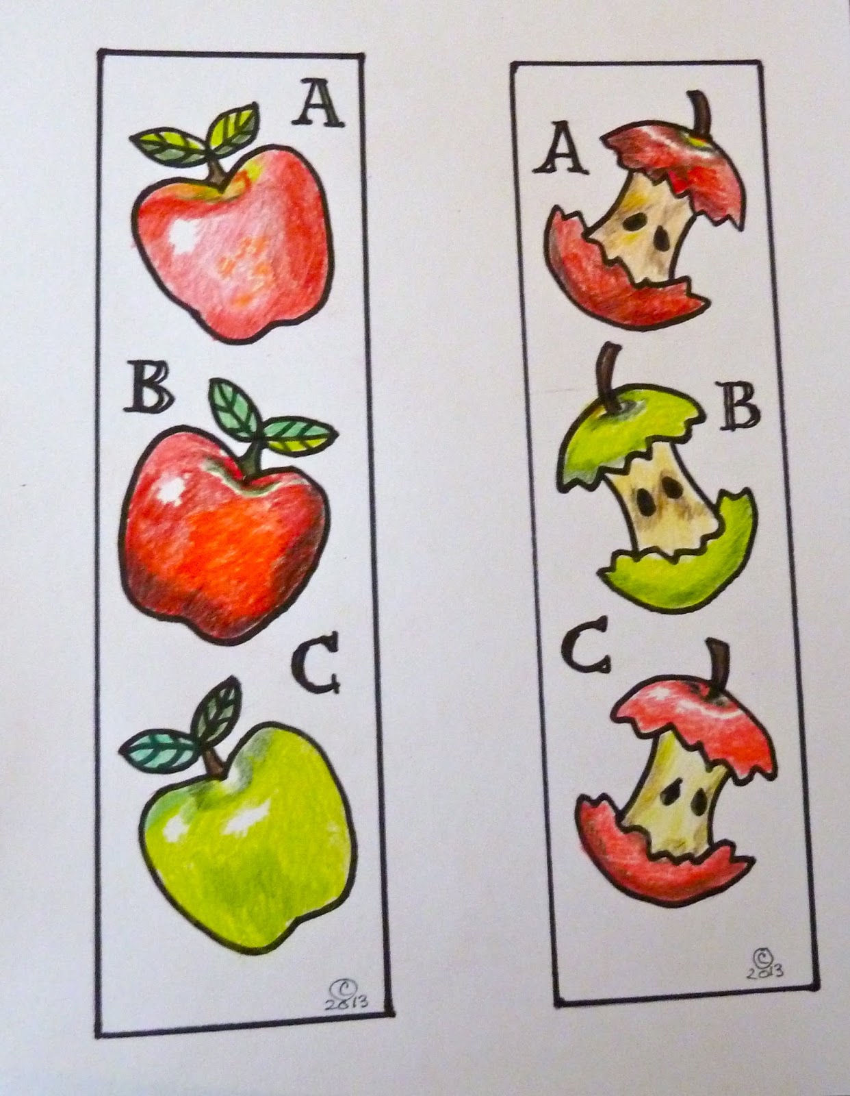 Make it easy crafts Apple ABC bookmarks free printable to color