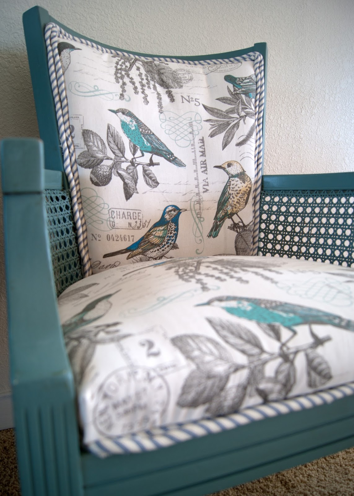 Chair Upholstering 101 - the unprofessional guide to giving a chair a makeover - caned chairs, mattress ticking, bird fabric