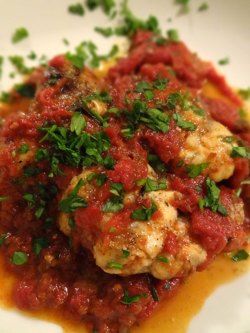 Scrumpdillyicious Braised Monkfish Medallions in Marinara Sauce