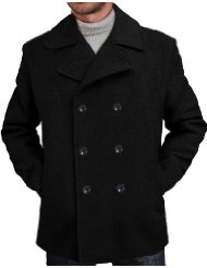 BGSD Men's Wool Blend Pea Coat - Black Large