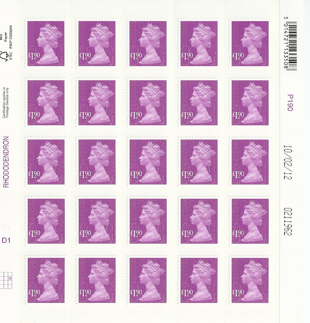 Sheet of £1.90 stamps issued 25-4-12.
