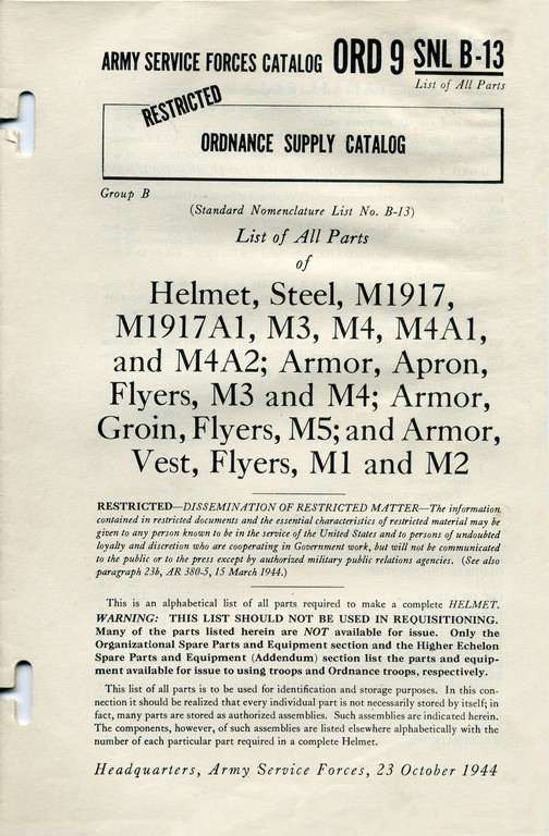 Documentación de cascos. ORDNANCE+SUPPLY+CATALOG+STEEL+HELMET+M3+M4+M4A1++M4A2+01