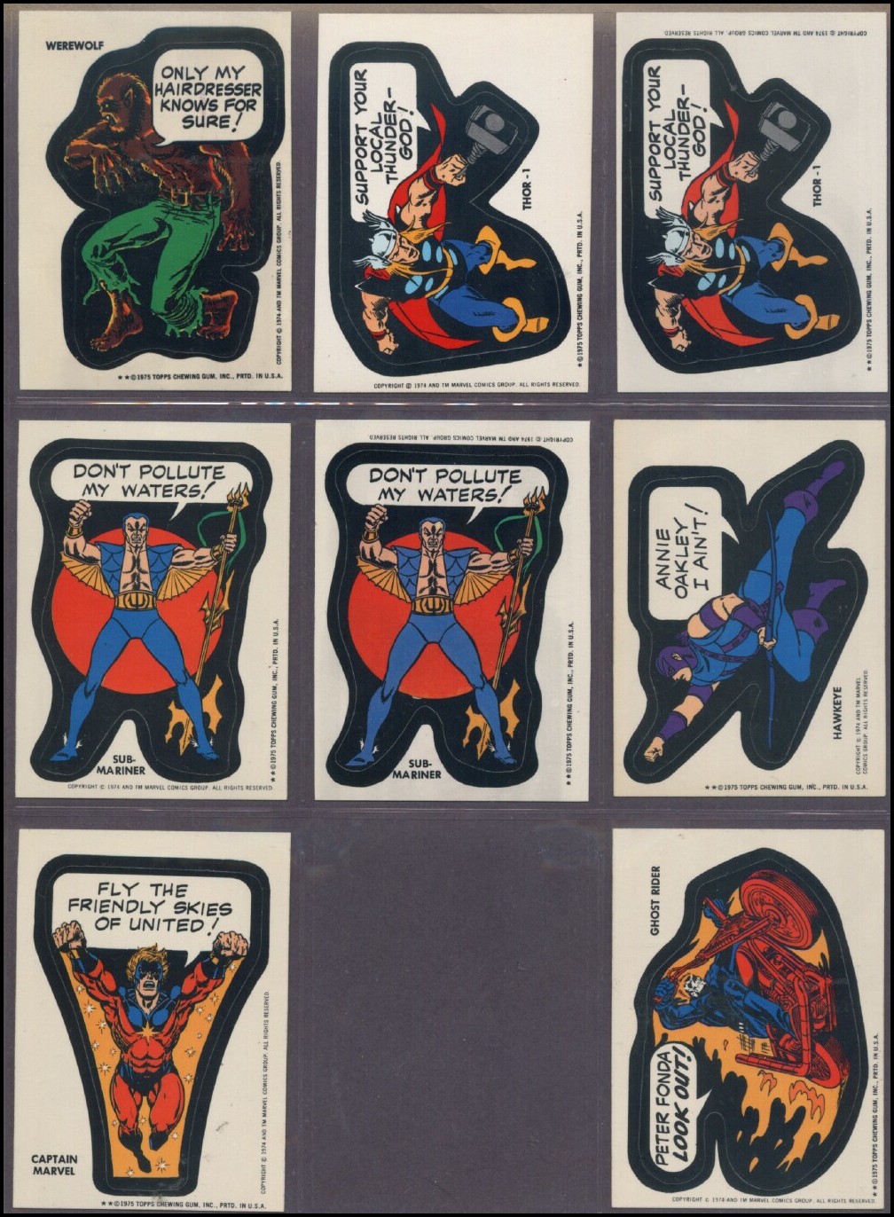 Fantasy Ink Marvel Superhero Stickers, 1975 Fantasy Ink Marvel Superhero Stickers, 1975
