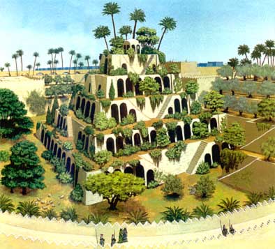 Os jardins suspensos da babilônia como minas tirith das montanhas épicas do senhor  dos anéis ao fundo geram ai