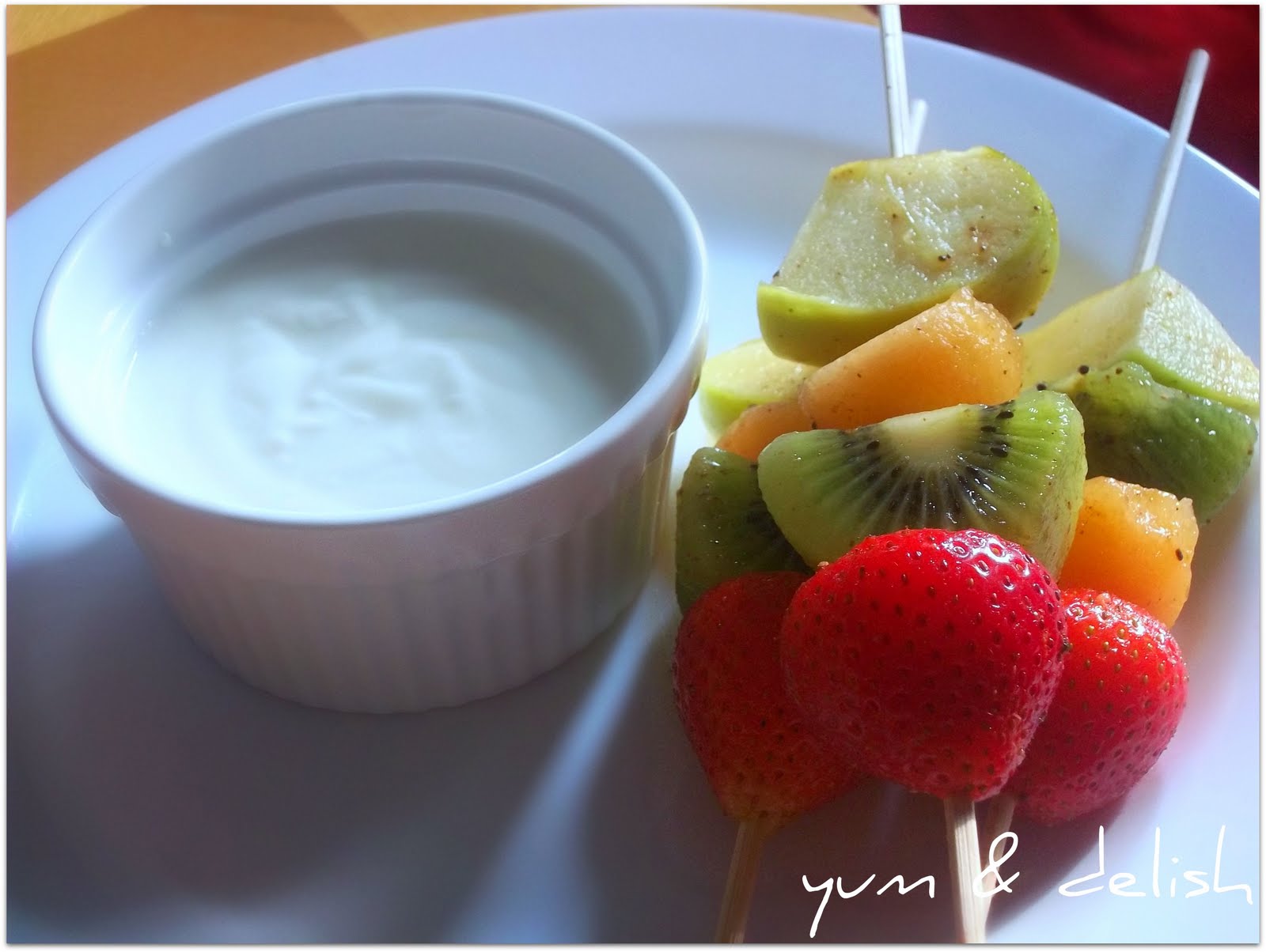 Yum & Delish Fruit Kebabs with Vanilla Yoghurt Dip