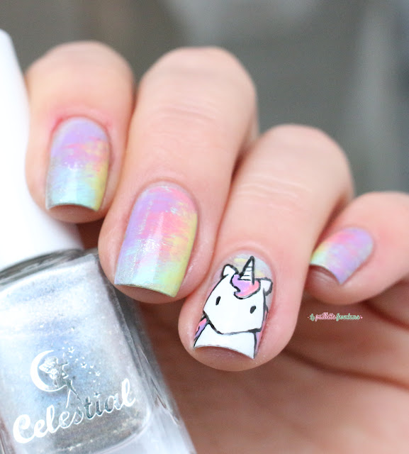 Paint All The Nails Presents Dry Brush kawaii unicorn rainbow nail art