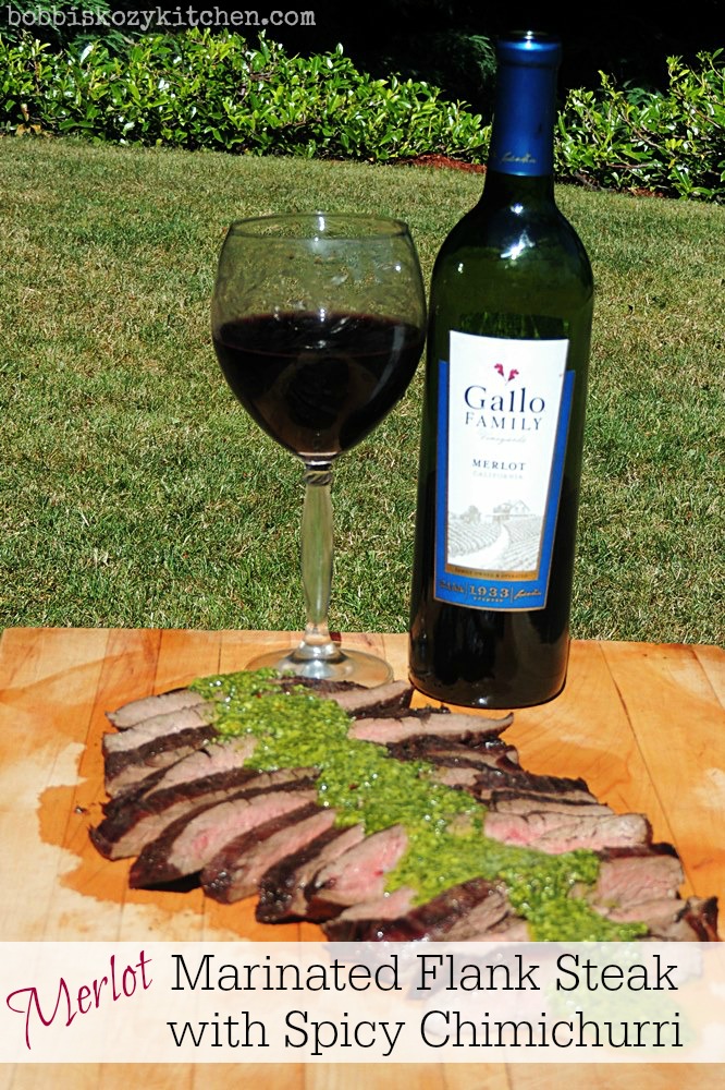 Merlot Marinated Flank Steak with Spicy Chimichurri for SundaySupper