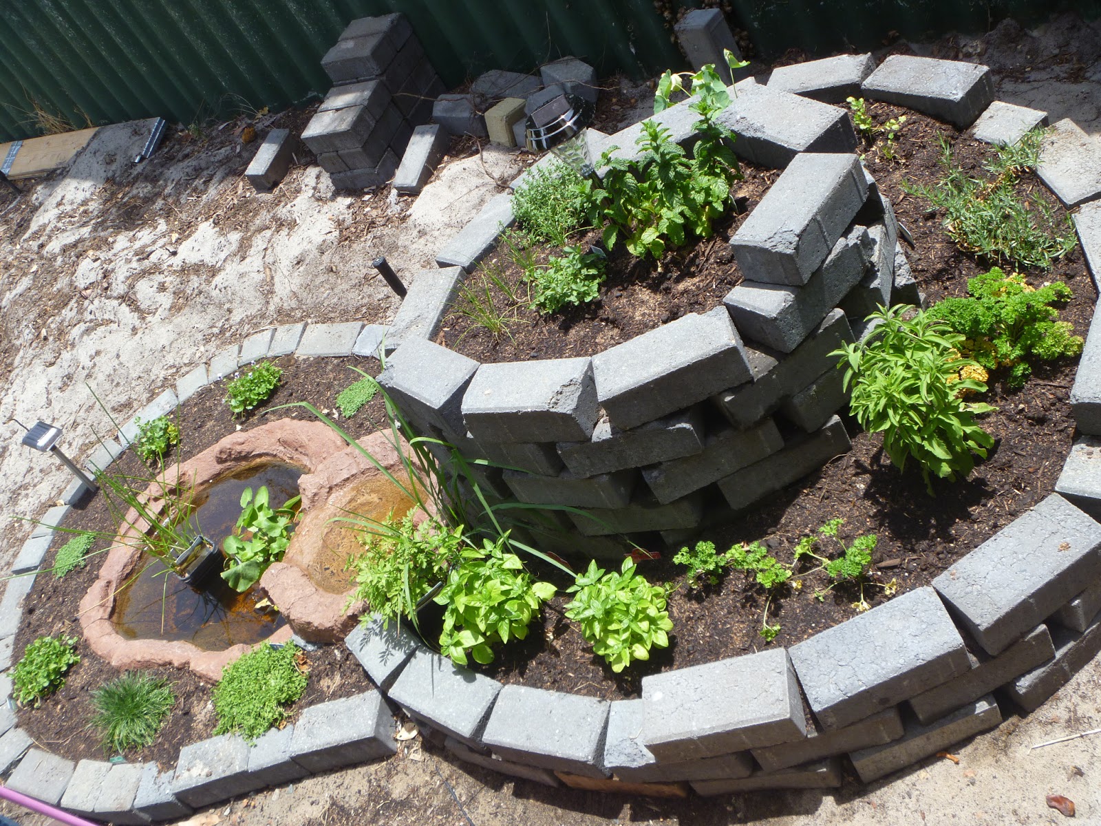 The Little Eden Hill Urban Farm Herb Spiral & Pond