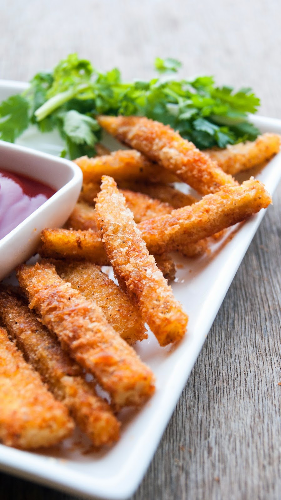 Always Hungry Coconut crusted raw plantain fries shallow fried