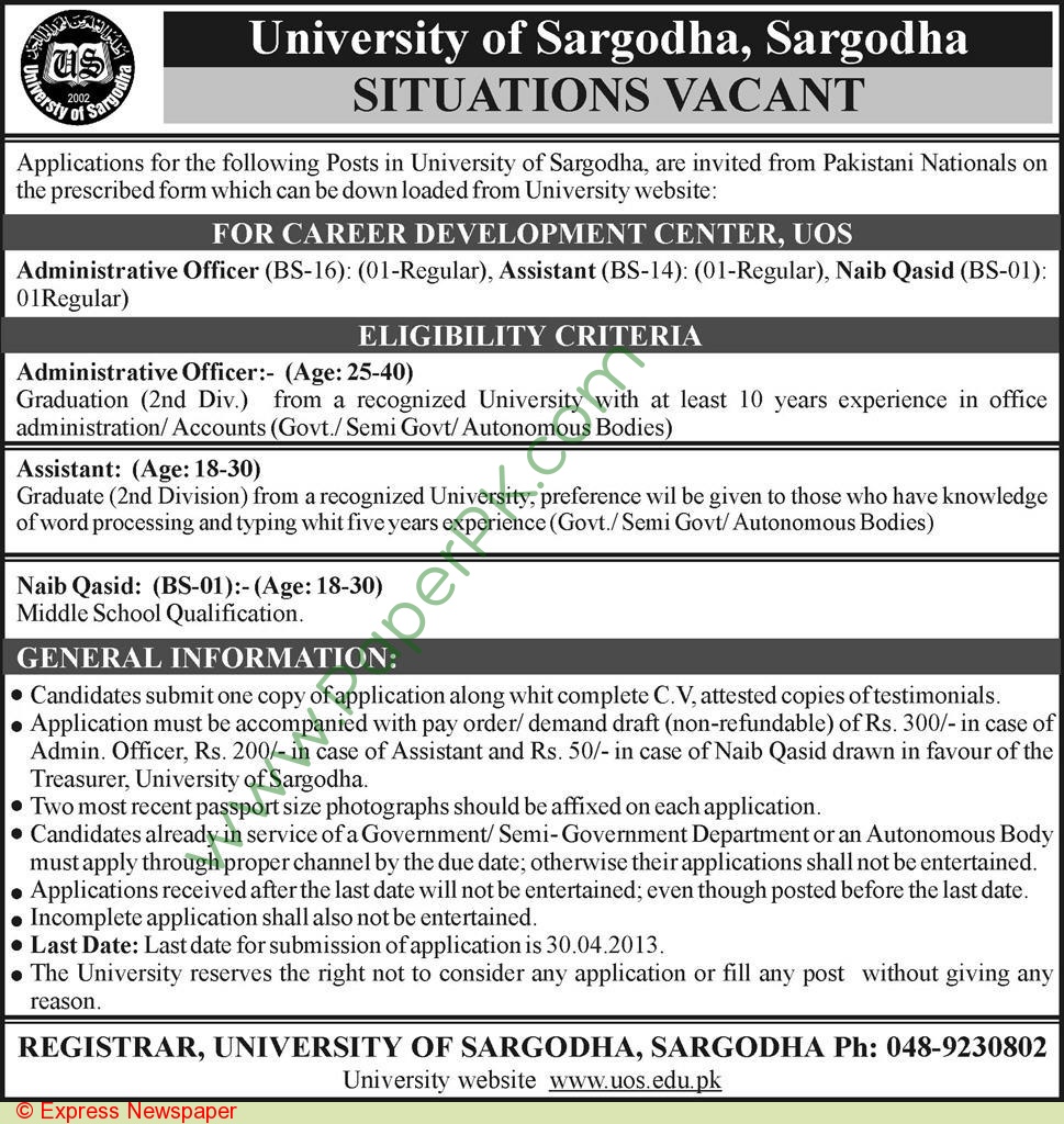 jobs and adm,s University Of Sargodha Jobs