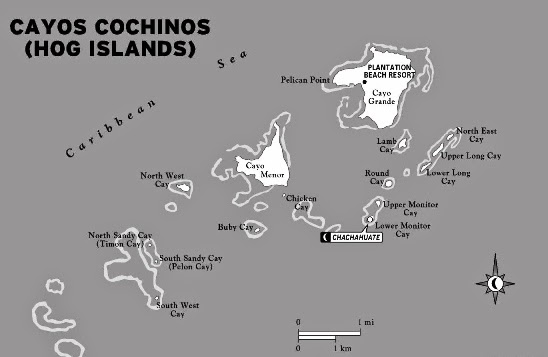 Cayos Cochinos mapa cochinos island map
