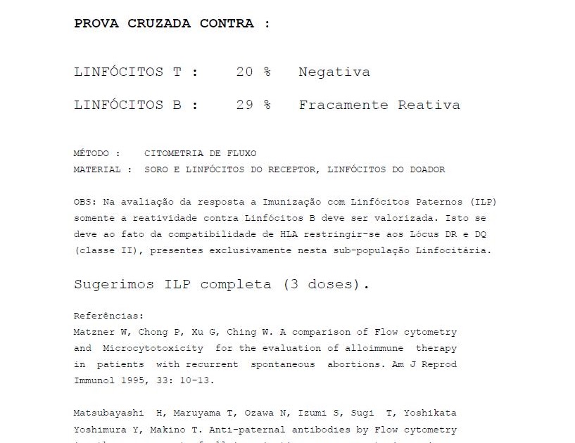 Resultado de laboratorio exame