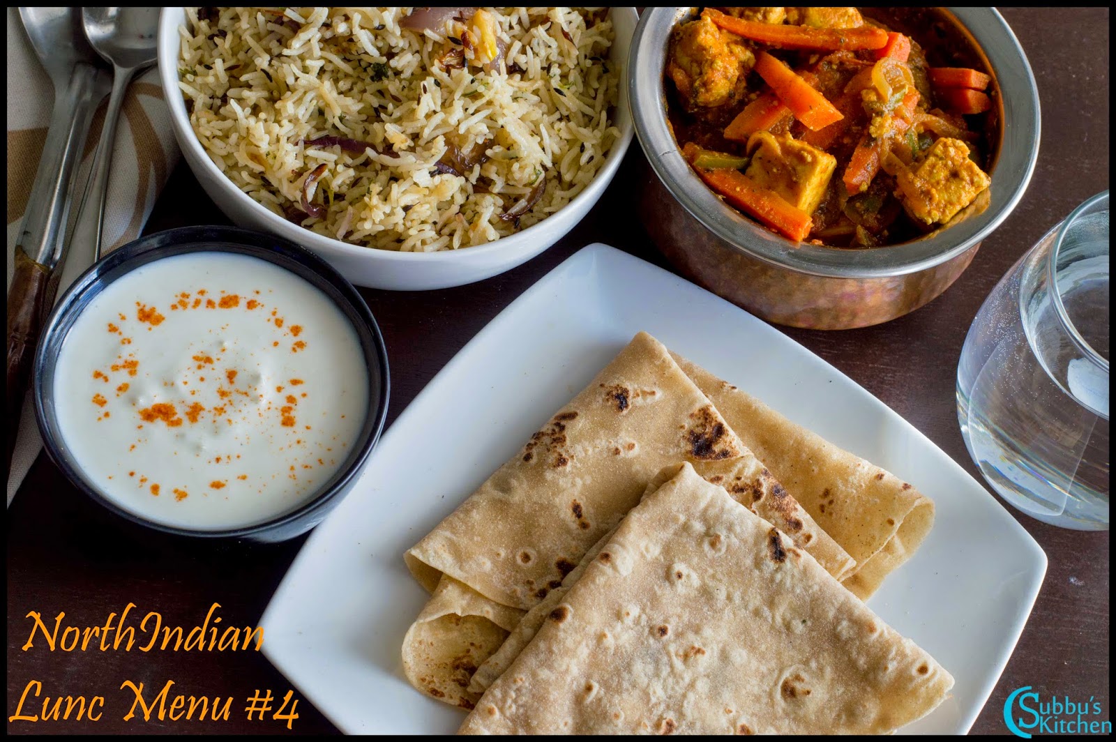 NorthIndian Lunch Menu #4 - Rumali Roti, Paneer Jalfrezi, Jeera Rice and Onion Raitha, NorthIndian Lunch Menu #4 - Rumali Roti, Paneer Jalfrezi, Jeera Rice and Onion Raitha,