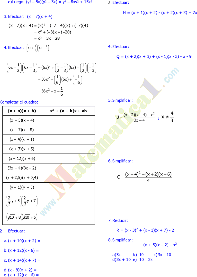 BINOMIOS CON TERMINO COMUN EJERCICIOS RESUELTOS DE PRODUCTOS NOTABLES